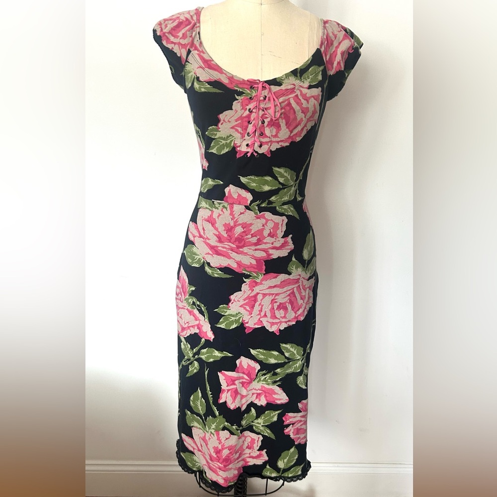 RARE VINTAGE Y2K BETSEY JOHNSON COTTON/SPAN MIDI DRESS. SIZE M